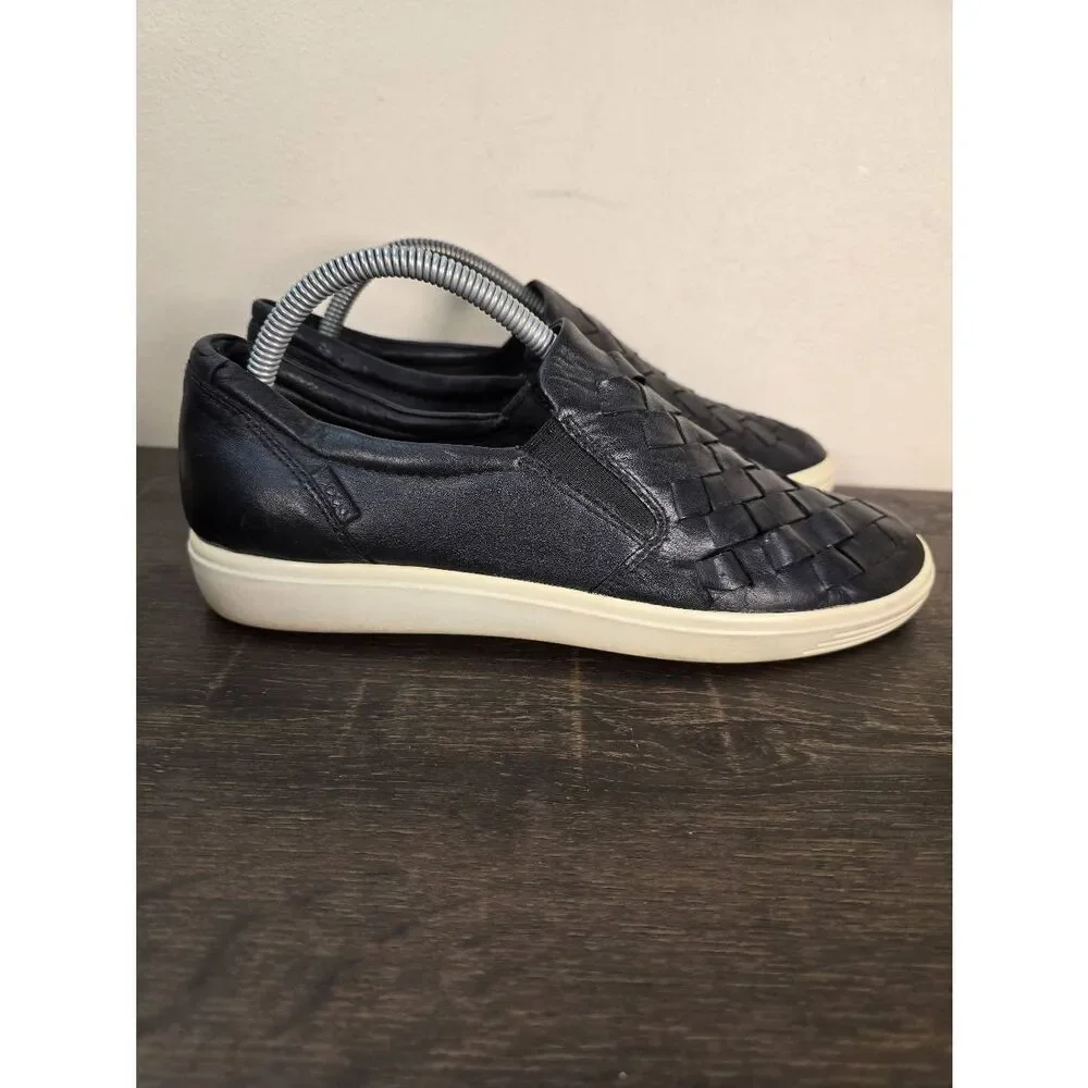 ECCO Soft 7 Women’s Size 9 Woven Black Leather Slip on Loafers
